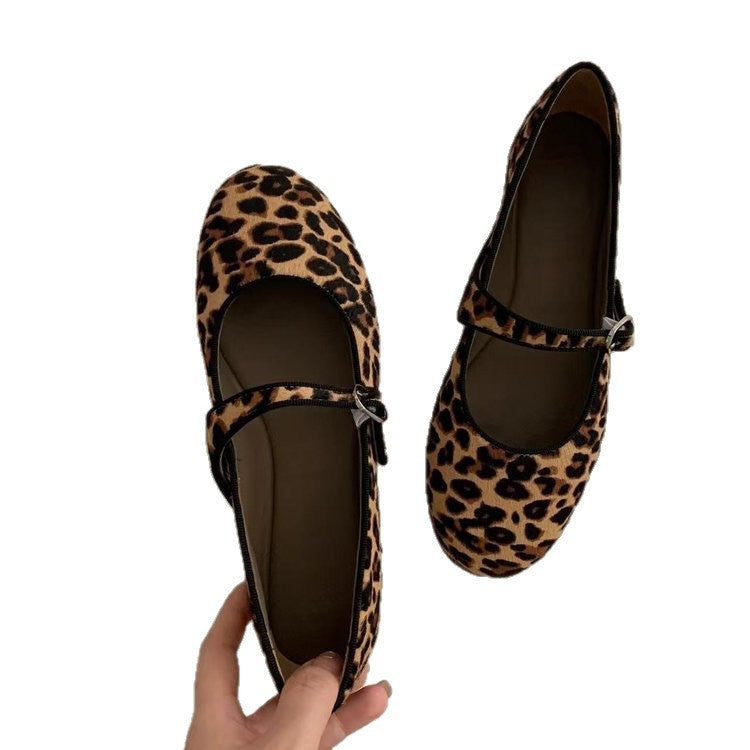 Damen Ballerinas mit modischem Leopardenmuster und praktischem Riemchen Drune