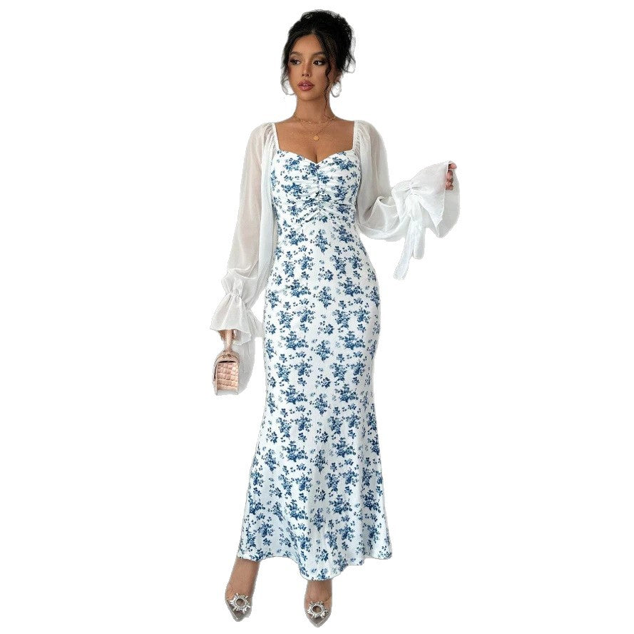 Damen Maxikleid mit floralem Print und elegantem Chiffonüberwurf Drune