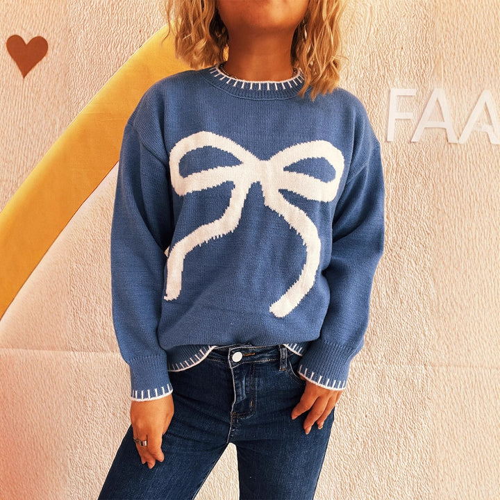 Damen Strickpullover mit verspieltem Schleifenmotiv und elegantem Abschluss Drune