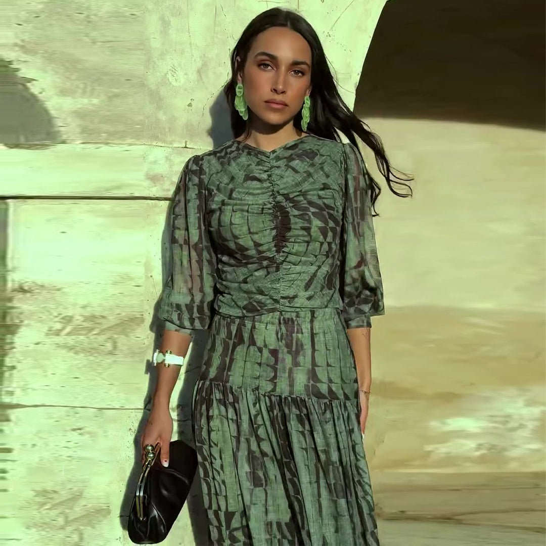Damen Midikleid mit raffinierten Falten und V-Ausschnitt Drune