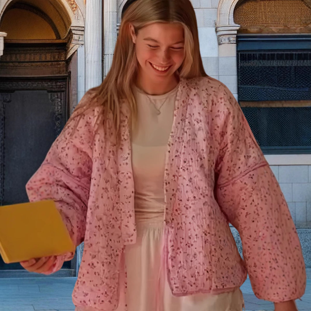 Damen Leichte Übergangsjacke mit floralen Mustern und voluminösen Ärmeln Drune