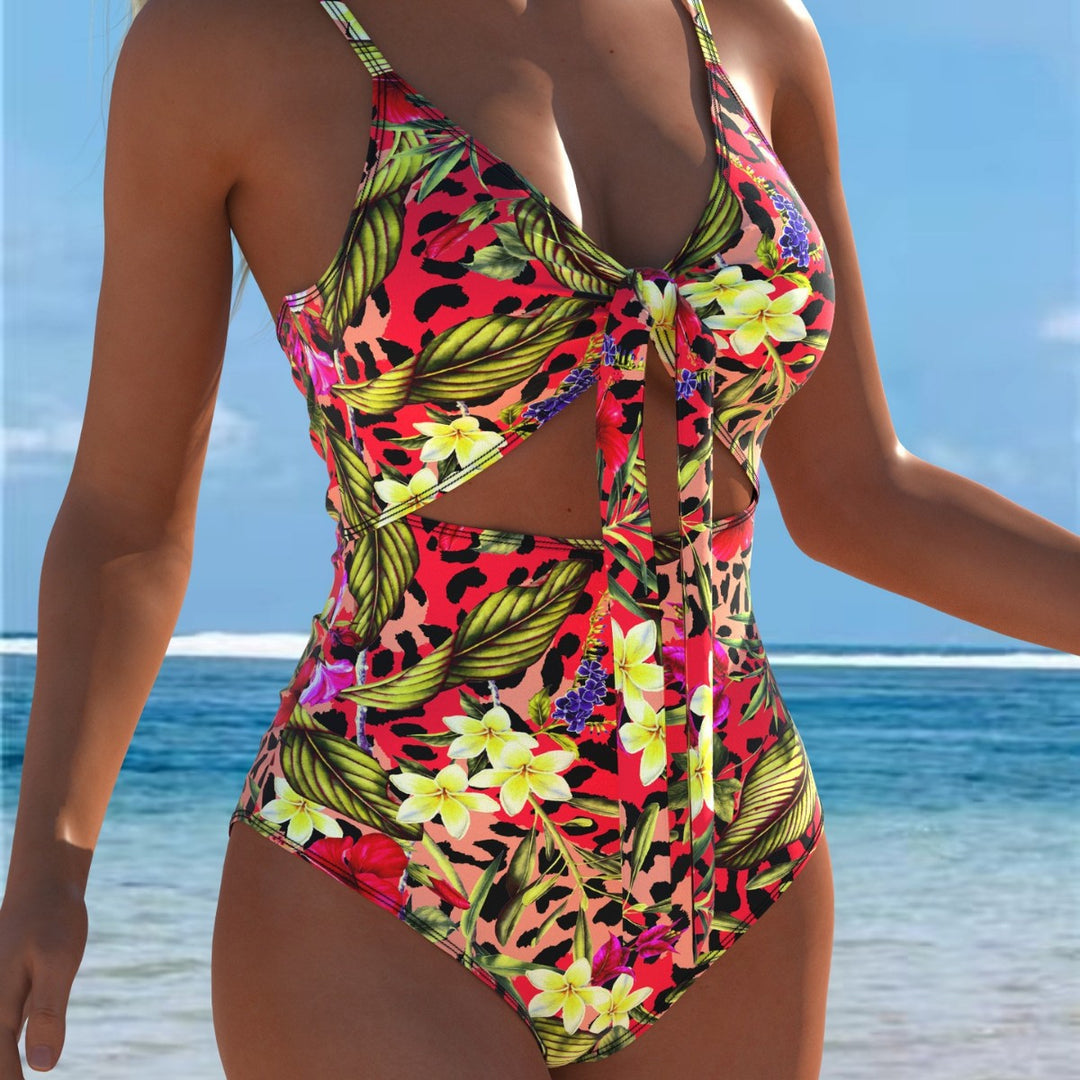 Damen Einteiler Badeanzug mit verführerischem Wickeldetail und floralem Design Drune