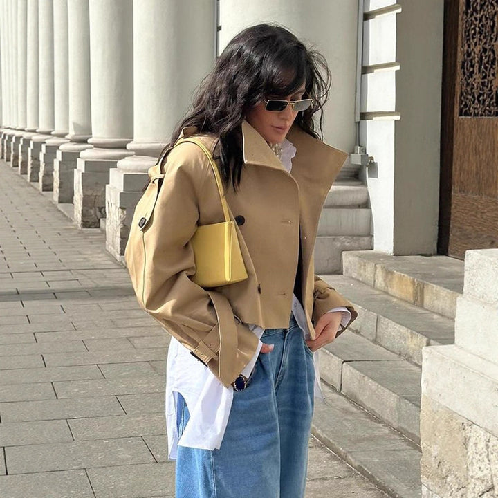 Damen Cropped Trenchcoat mit modischem Schnitt Drune