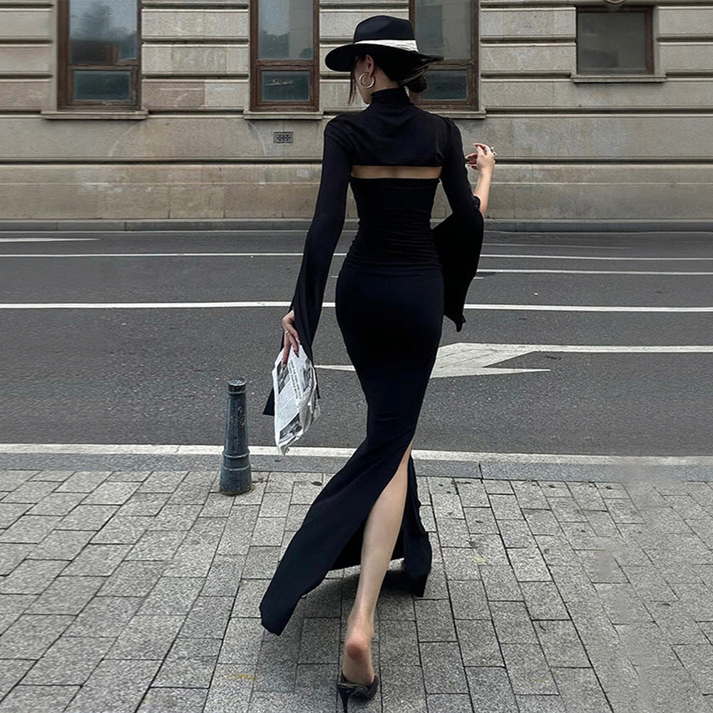 Damen Maxikleid mit asymmetrischem Cut-Out und eleganten Puffärmeln Drune