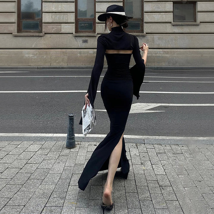 Damen Maxikleid mit asymmetrischem Cut-Out und eleganten Puffärmeln Drune