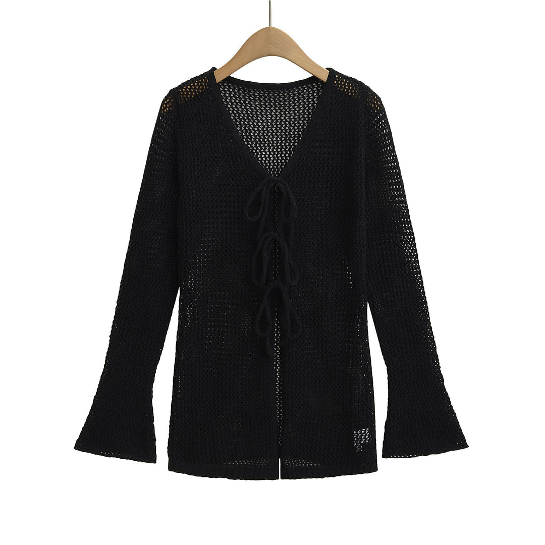 Damen Strickpullover mit V-Ausschnitt und Schnürung Drune
