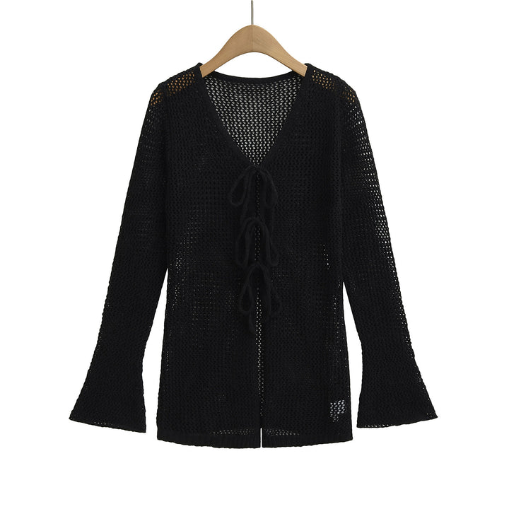 Damen Strickpullover mit V-Ausschnitt und Schnürung Drune