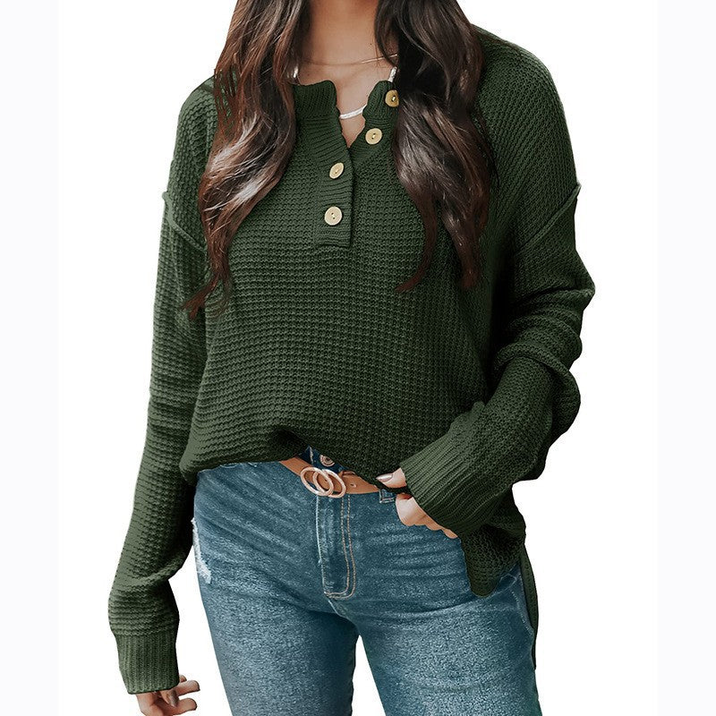 Damen lässiger Oversized Pullover mit Knopfleiste und strukturiertem Material Drune