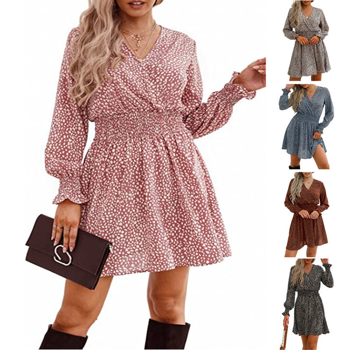 Damen modisches Kleid mit figurbetontem Gummizug und langen Ärmeln Drune