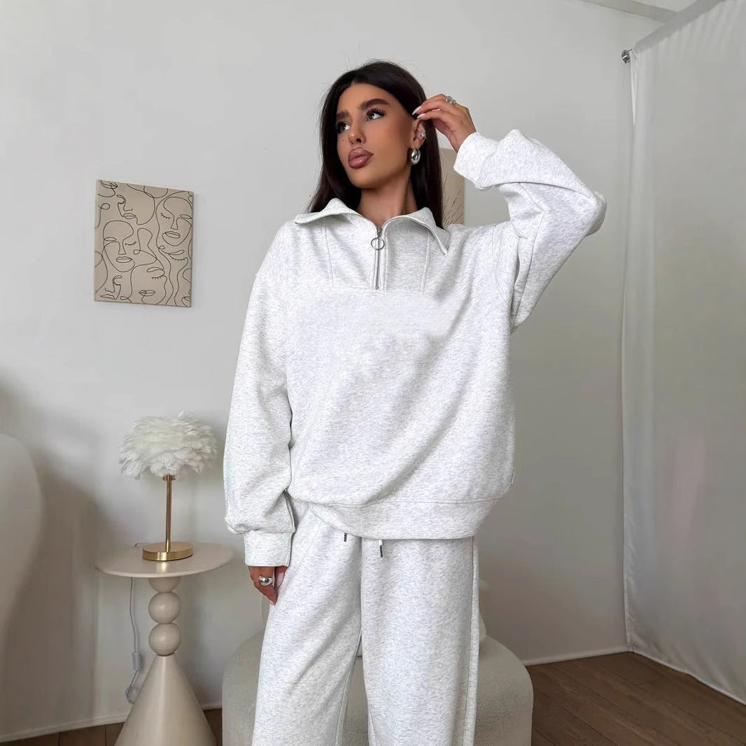 Damen eleganter Fleece-Sportanzug mit hochgeschlossenem Kragen und praktischem Reißverschluss Drune
