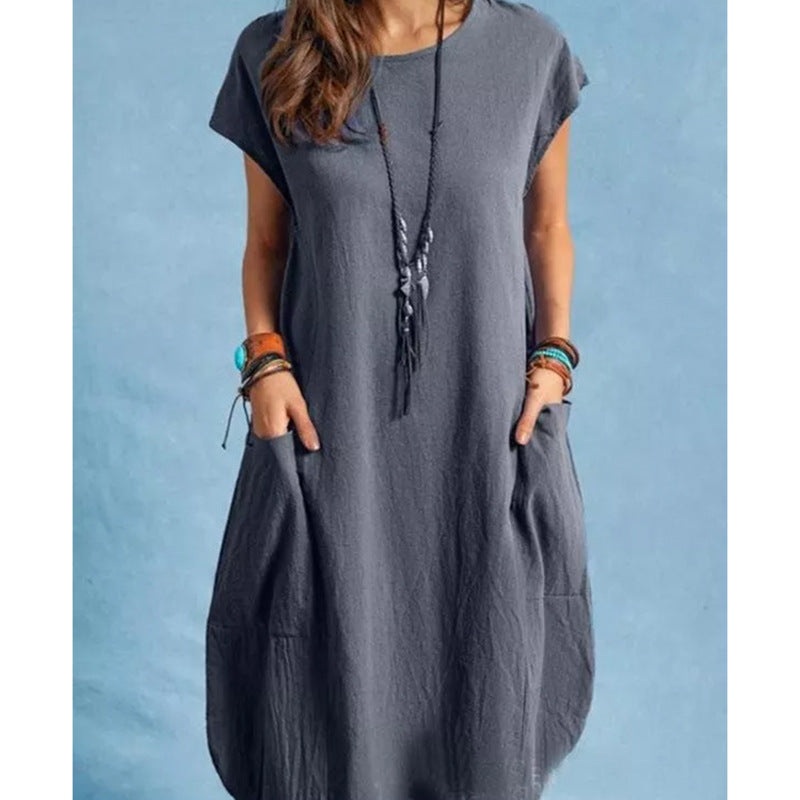 Damen Sommerliches Leinenkleid mit praktischen Taschen Drune