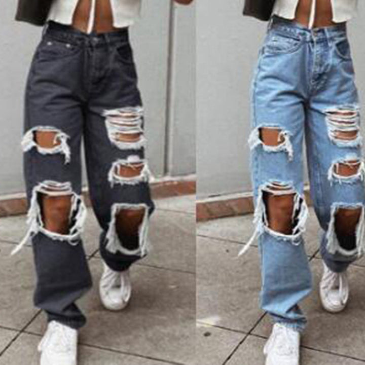 Damen lässige Destroyed Jeans mit weitem Bein Drune