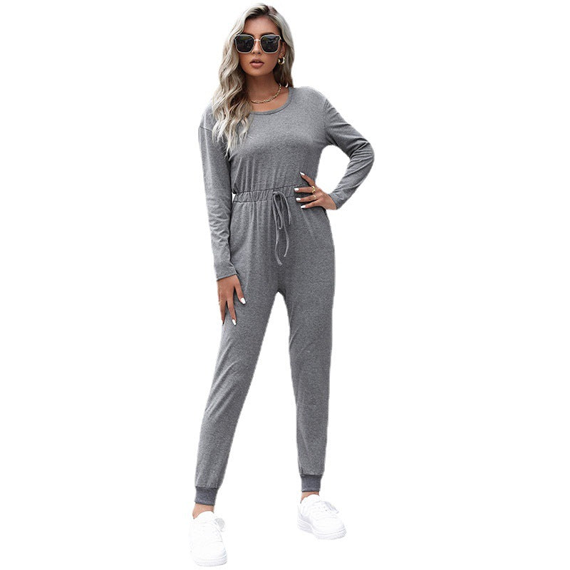 Damen lässiger Jumpsuit mit elastischem Bund und praktischer Kordelzug Drune