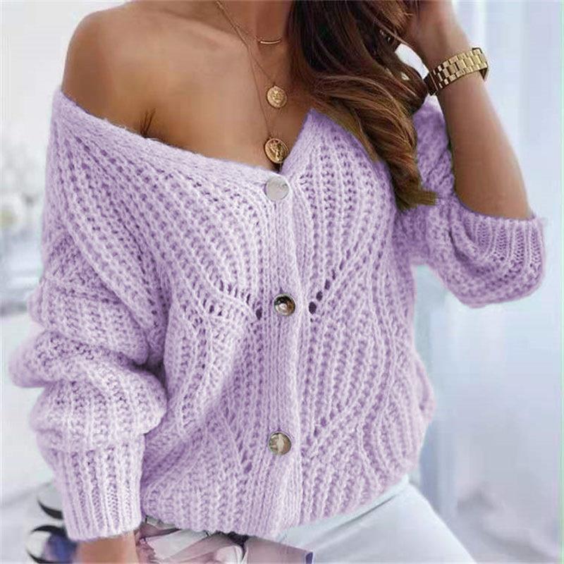Damen Grobstrick-Cardigan mit vorteilhaftem offenen Design und dekorativen Knopfdetails Drune