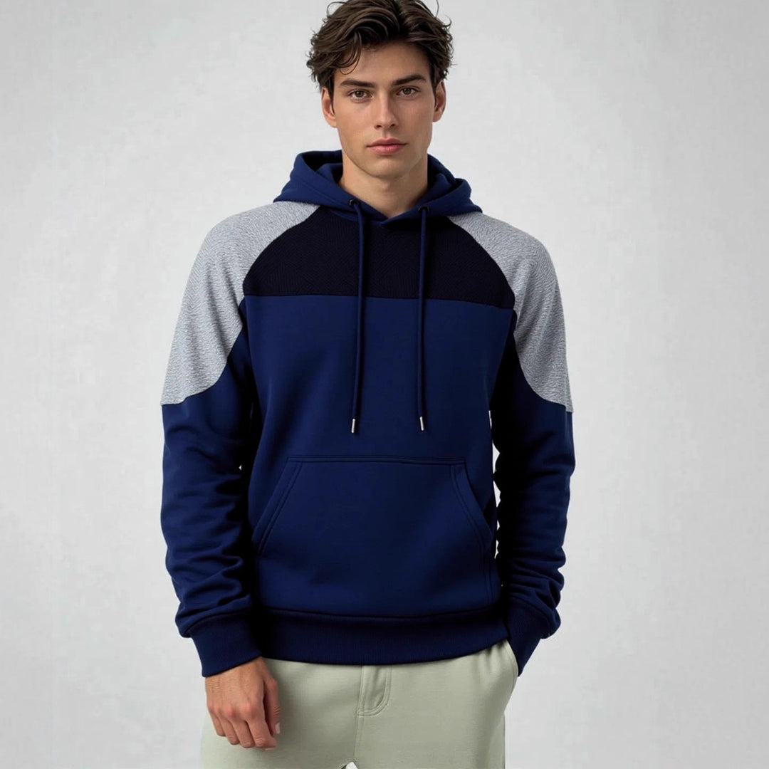 Herren sportlicher Kapuzenpullover mit geometrischen Akzenten und Kängurutasche Drune