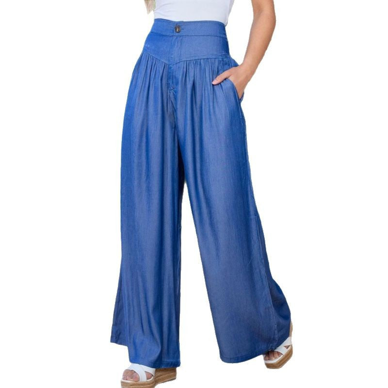 Damen Weit geschnittene Leinenhose mit Hohem Bund und praktischen Taschen Drune