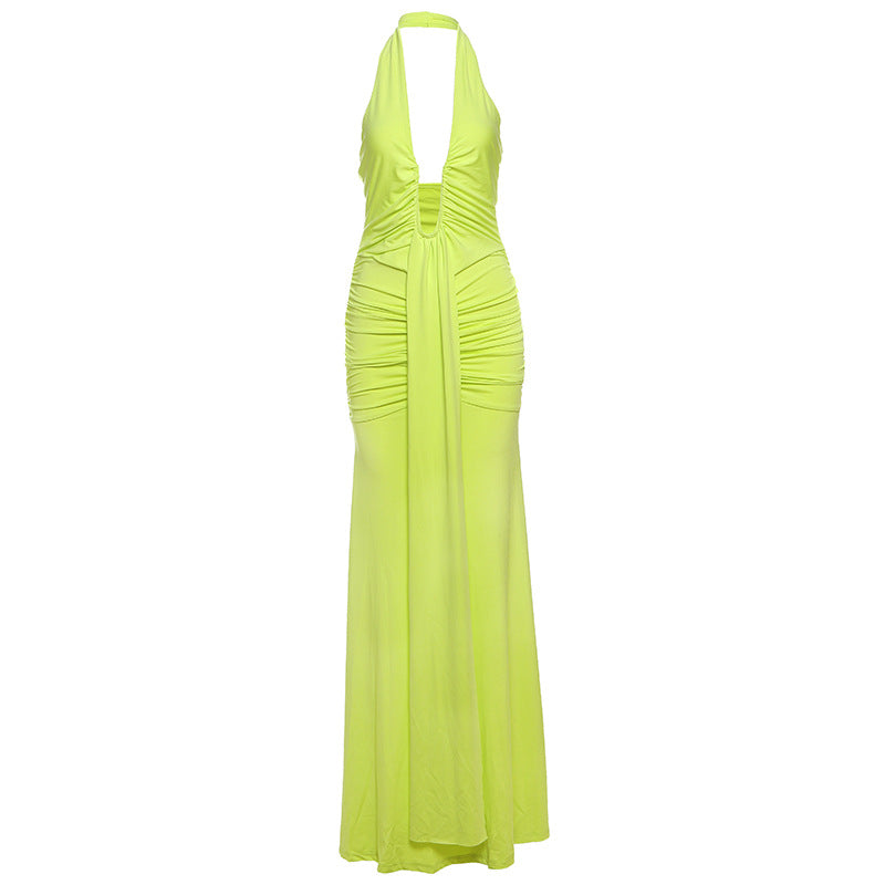 Damen Elegantes Maxikleid mit raffinierten Drapierungen und tiefem V-Ausschnitt Drune