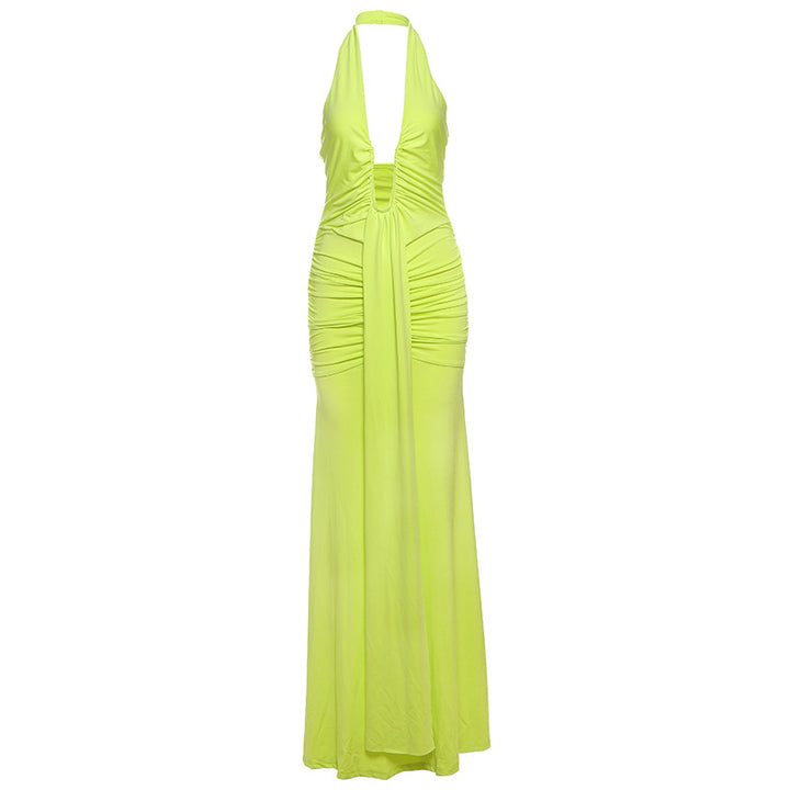 Damen Elegantes Maxikleid mit raffinierten Drapierungen und tiefem V-Ausschnitt Drune