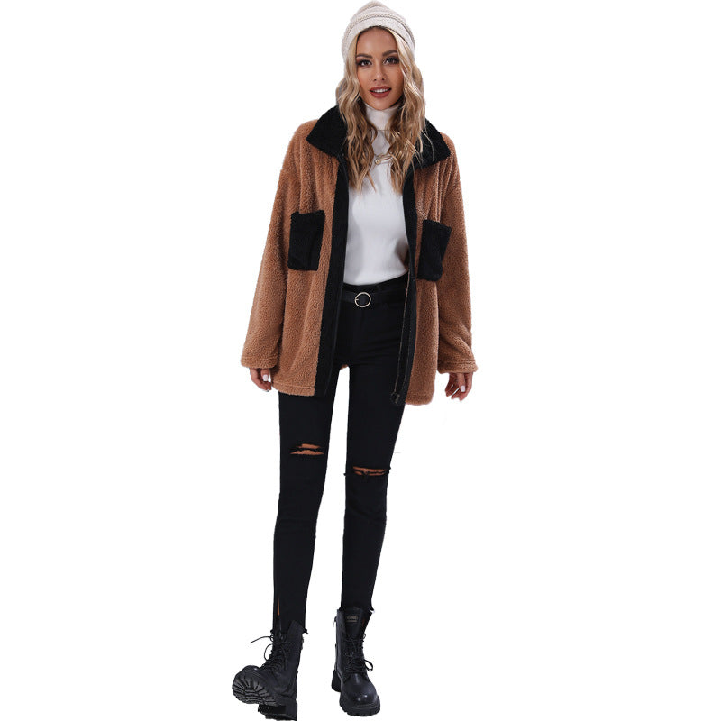 Damen Kuschelige Fleecejacke mit kontrastierenden Taschen Drune
