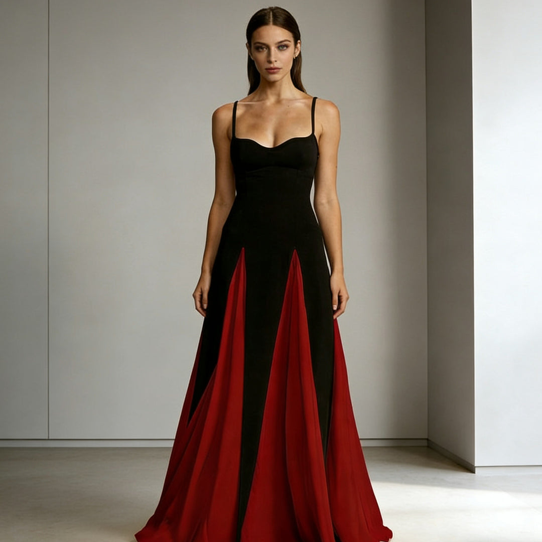 Damen Elegantes Abendkleid mit asymmetrischem Rock und zarten Trägern Drune
