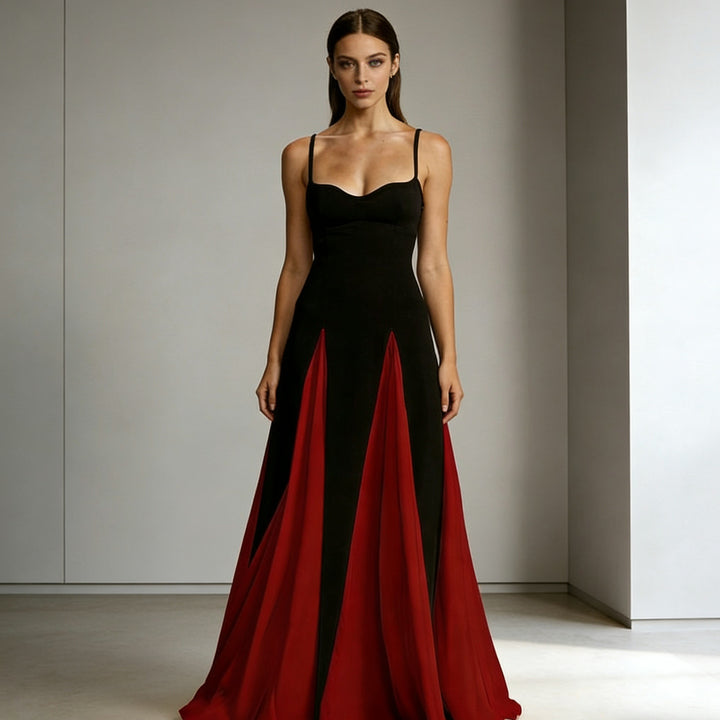 Damen Elegantes Abendkleid mit asymmetrischem Rock und zarten Trägern Drune