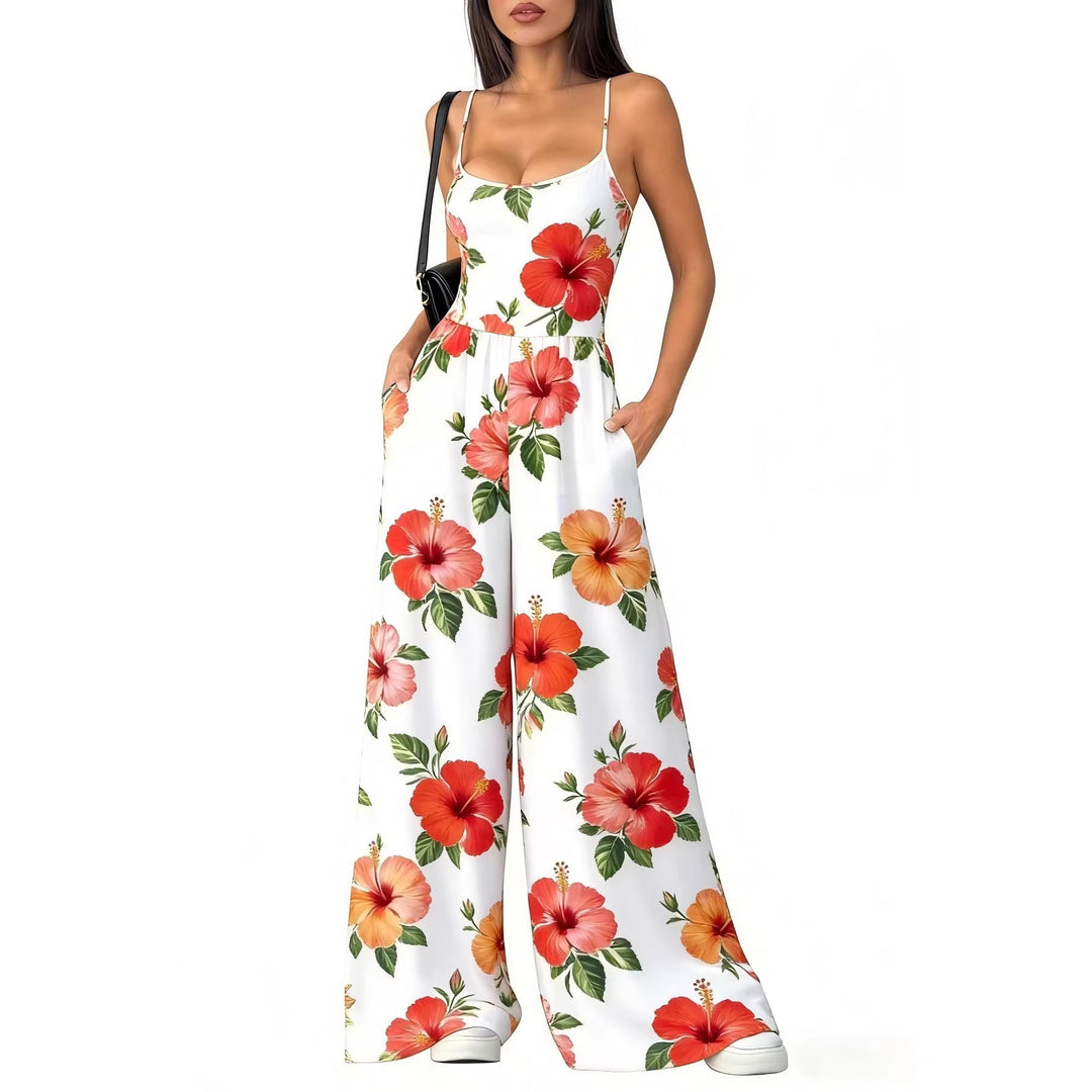 Damen Eleganter Jumpsuit mit geometrischem Print und breiten Beinen Drune