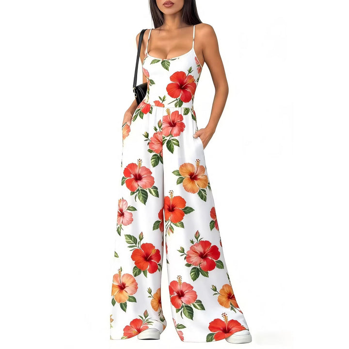 Damen Eleganter Jumpsuit mit geometrischem Print und breiten Beinen Drune