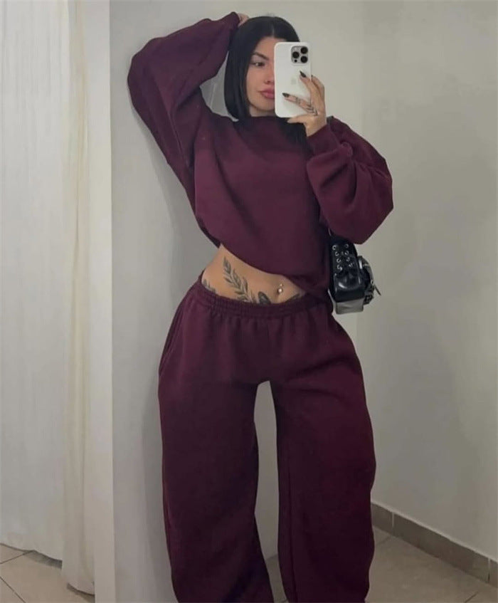 Damen lässiges Crop-Top und breite Jogginghose Set Drune