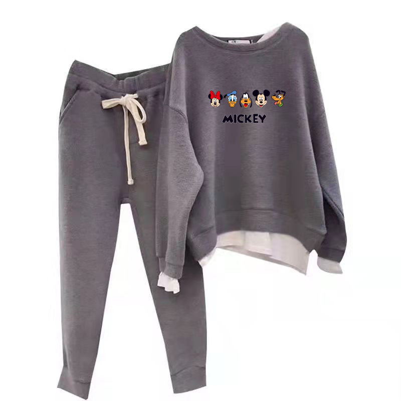 Damen Freizeit Sweatset mit Mickey-Motiv und lässigem Schnitt Drune