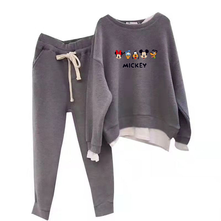 Damen Freizeit Sweatset mit Mickey-Motiv und lässigem Schnitt Drune