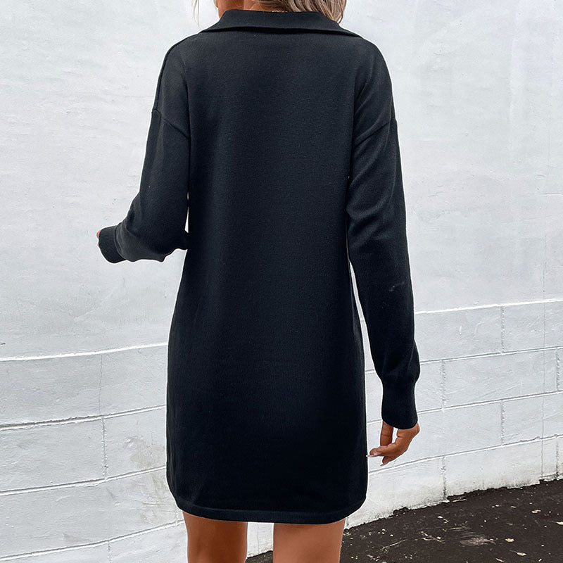 Damen Freizeitkleid mit weitem Schnitt und hohem Kragen Drune