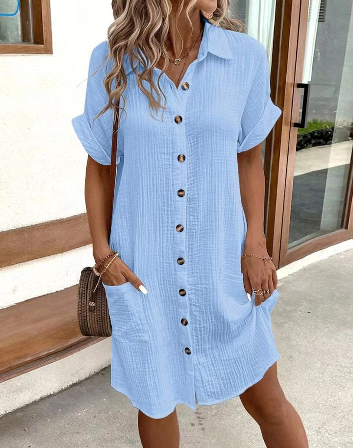 Damen Hemdkleid mit praktischen Taschen und dekorativen Knöpfen Drune