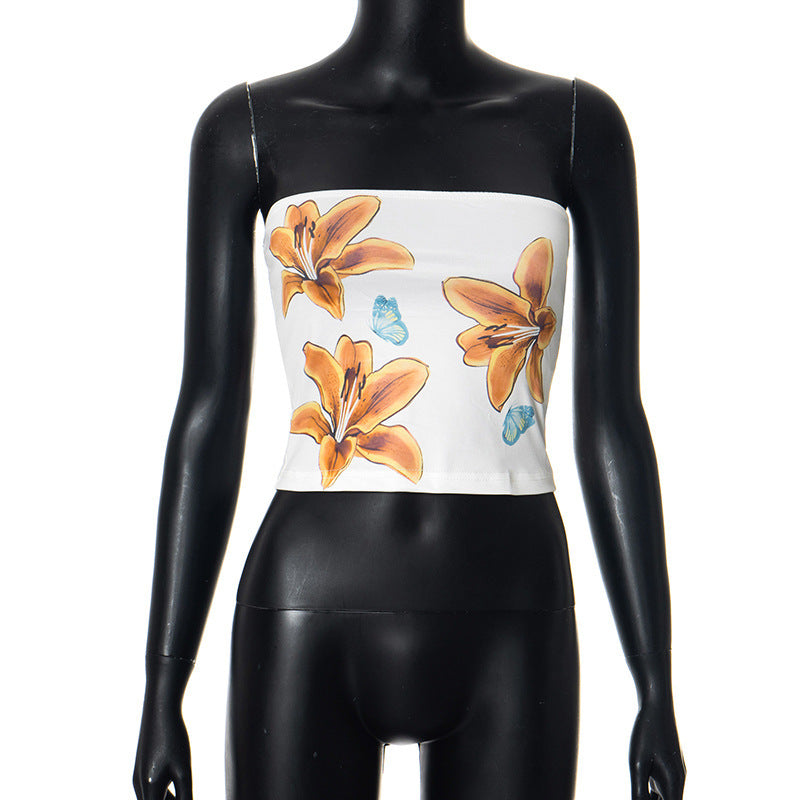Damen Bandeau-Top mit floralem Motiv und elastischem Bund Drune