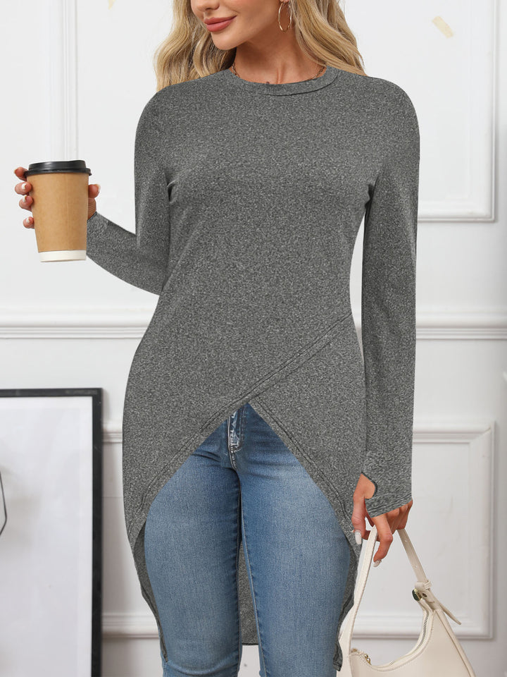 Damen asymmetrisches Langarmtop mit modischem Wickeldesign Drune