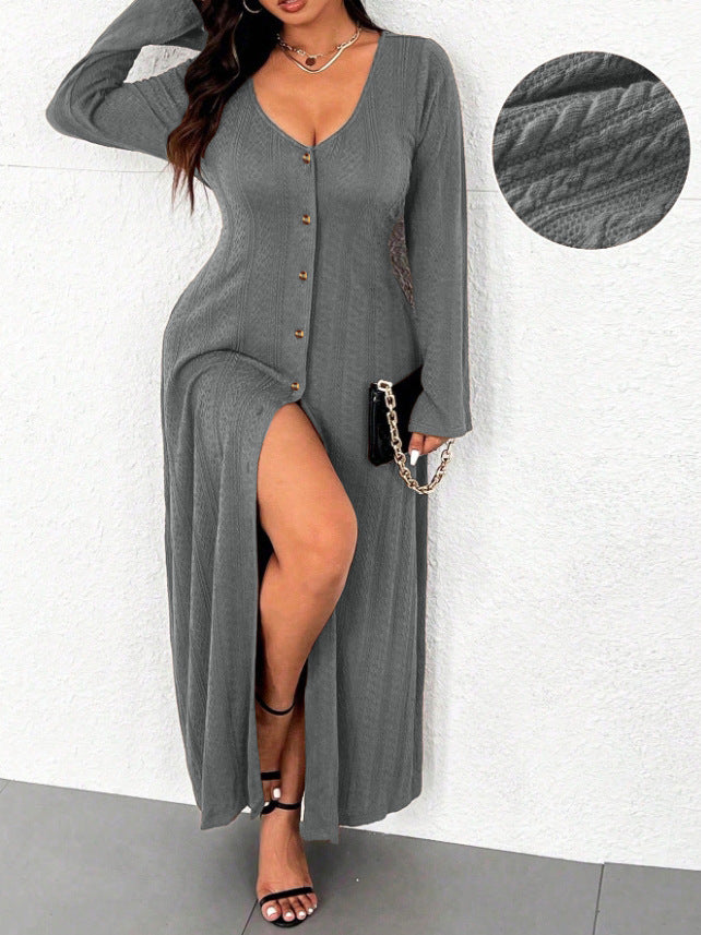 Damen Maxikleid mit Knopfleiste und elegantem Schlitz Drune
