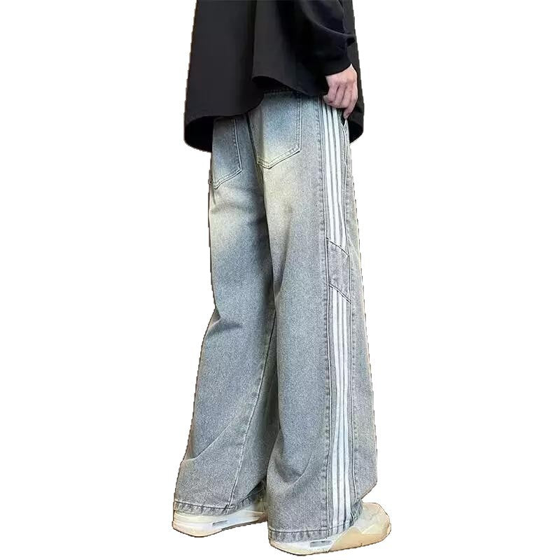 Herren weit geschnittene Denim-Hose mit seitlichen Streifen und Taschen Drune