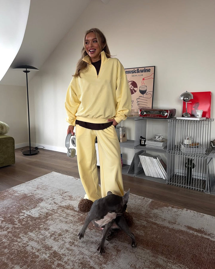 Damen nan Oversize Halbzip-Pullover mit Stehkragen und weitem Lounge-Hose-Set Drune