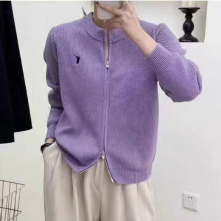 Damen Grobstrickjacke mit durchgehendem Reißverschluss und dekorativen Details Drune