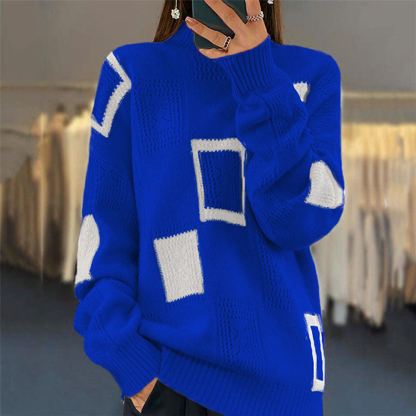 Damen Modischer Pullover mit strukturiertem Patchwork-Muster Drune