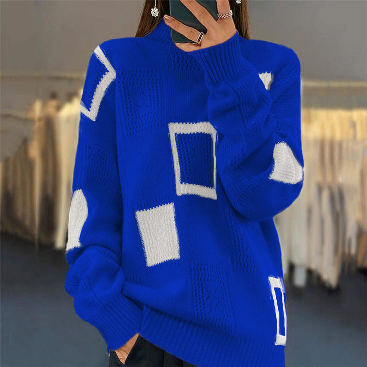 Damen Modischer Pullover mit strukturiertem Patchwork-Muster Drune