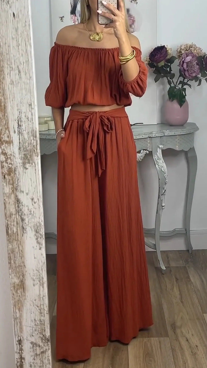 Damen Weites Hosenensemble mit raffiniertem Crop-Oberteil Drune