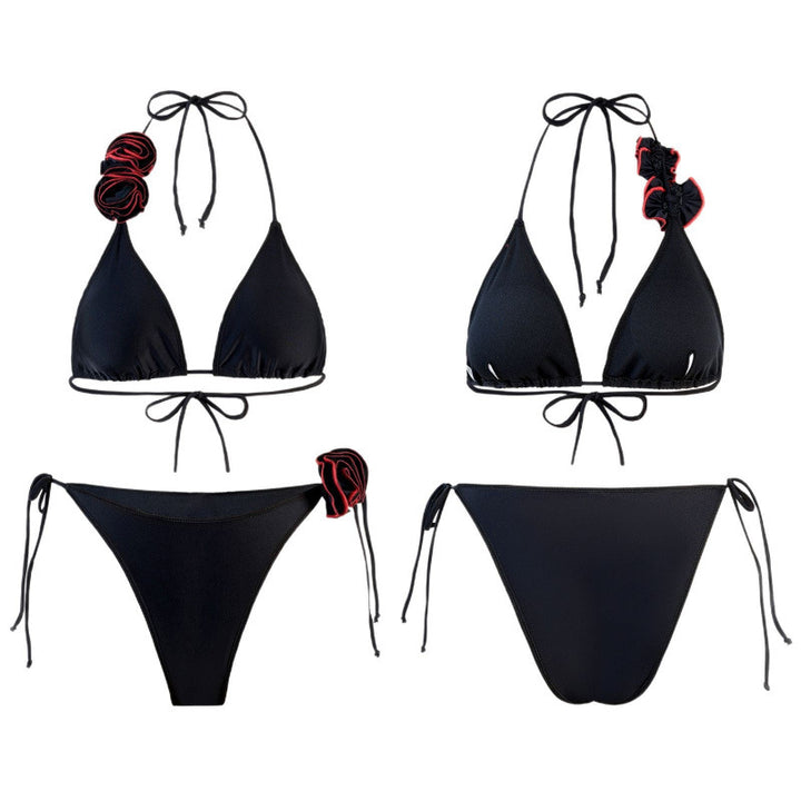 Damen Triangel-Bikini mit verspieltem Blumendesign und verstellbaren Trägern Drune