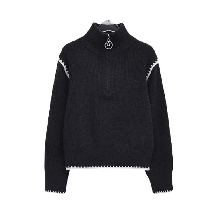 Damen Strickpullover mit hohem Kragen und Reißverschluss Drune