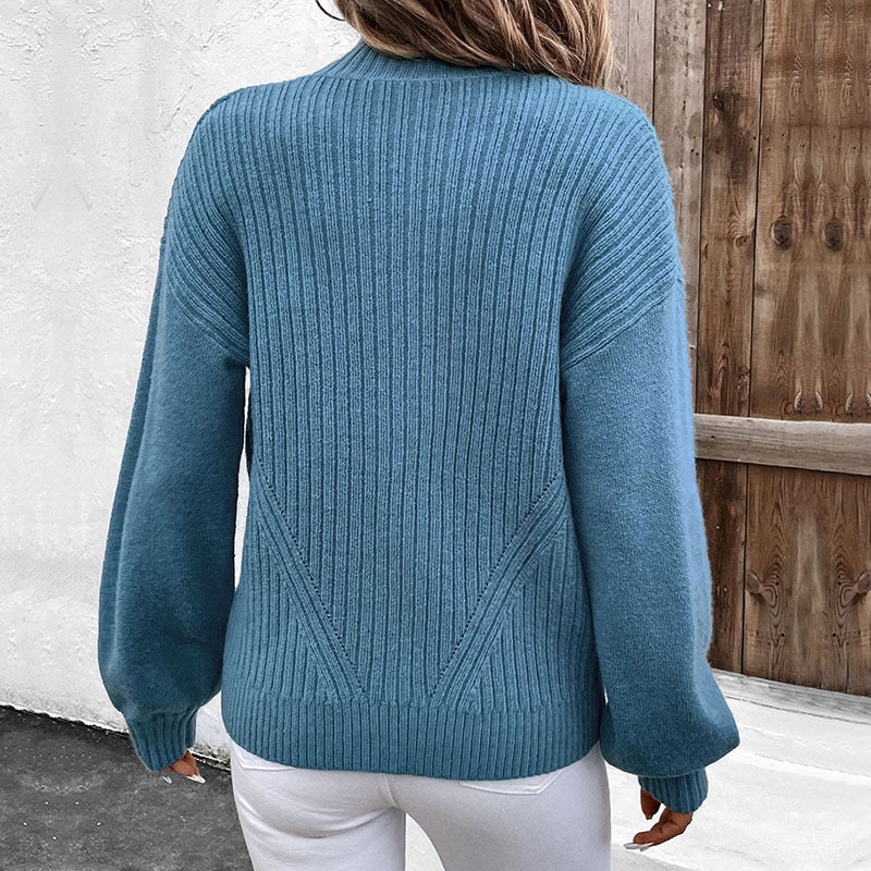 Damen Strickjacke mit durchgehendem Reißverschluss und komfortablen Puffärmeln Drune