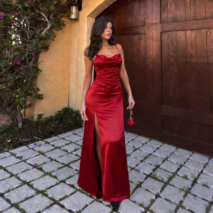 Damen Elegantes Abendkleid mit seitlichem Schlitz und gerafftem Design Drune