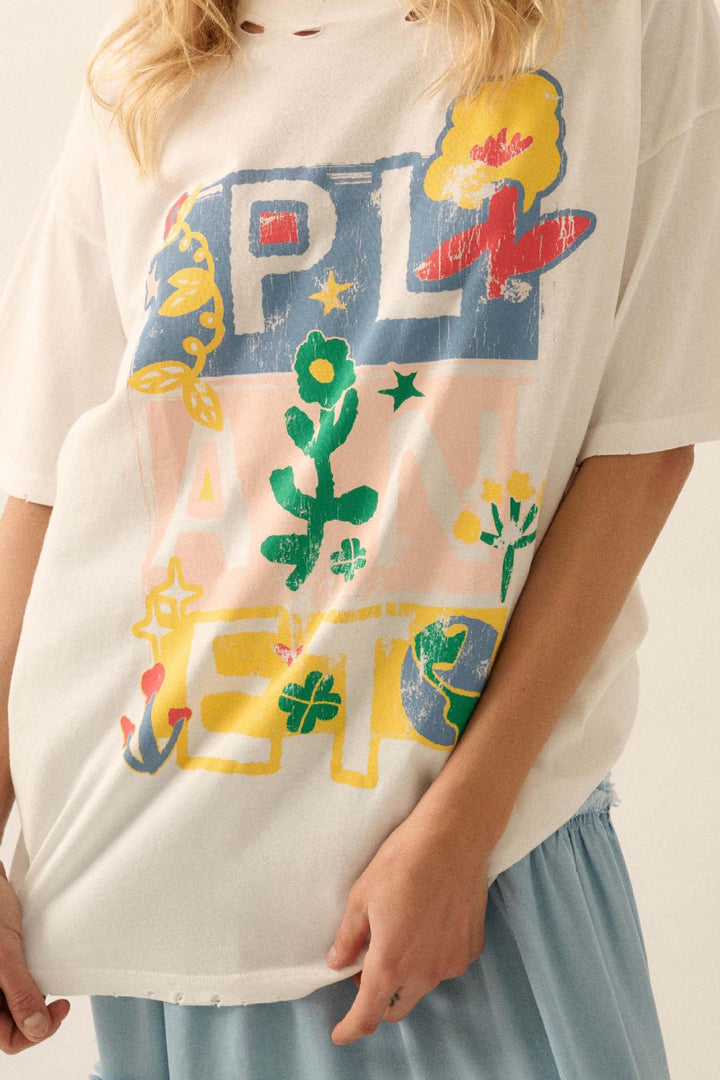 Damen Oversized T-Shirt mit kreativem Print und lockerer Passform Drune