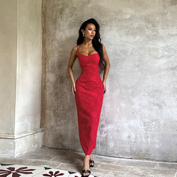 Damen figurbetontes Spitzenkleid mit Herz-Ausschnitt und Spaghetti-Trägern Drune