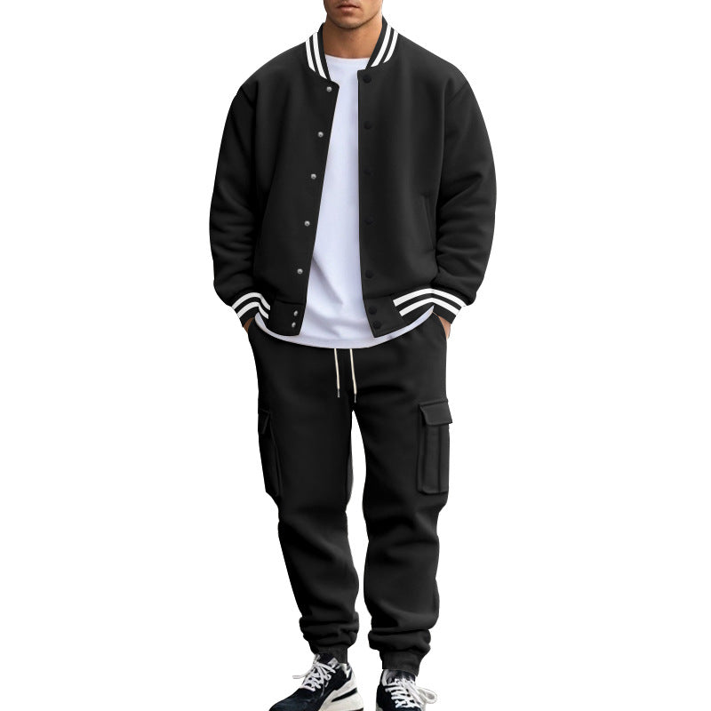 Herren nan sportives College-Set aus Sweatjacke mit Druckknöpfen und Cargo-Jogginghose mit Tunnelzug Drune