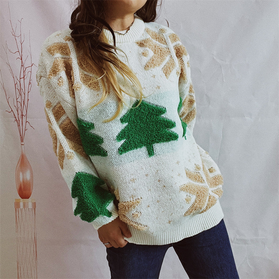 Damen Weihnachtspullover mit festlichem Motiv und voluminösen Ärmeln Drune