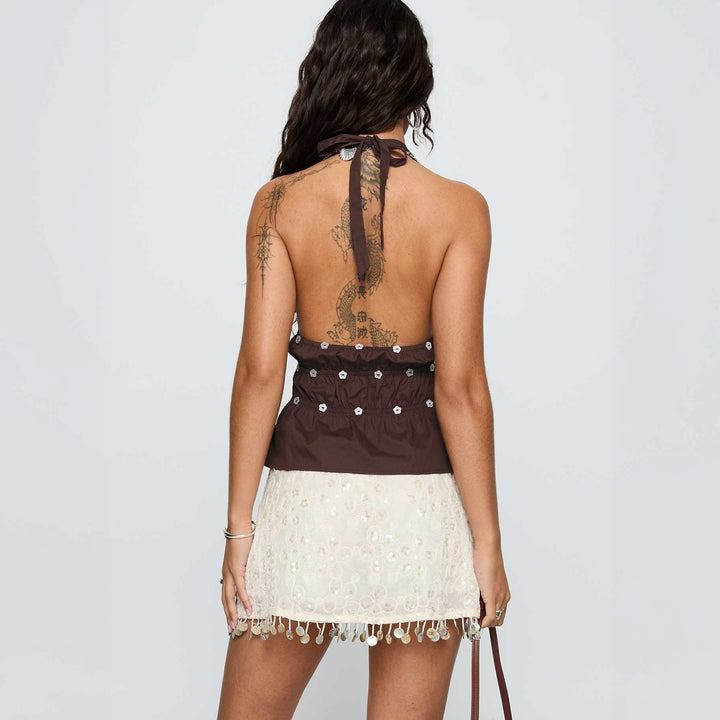 Damen Rock mit floralem Stickdesign und glitzernden Verzierungen Drune
